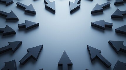 3D arrows circle inward on surface, blank center