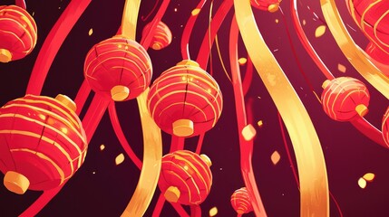Vibrant Red Lanterns with Golden Ribbons for Festive Celebrations
