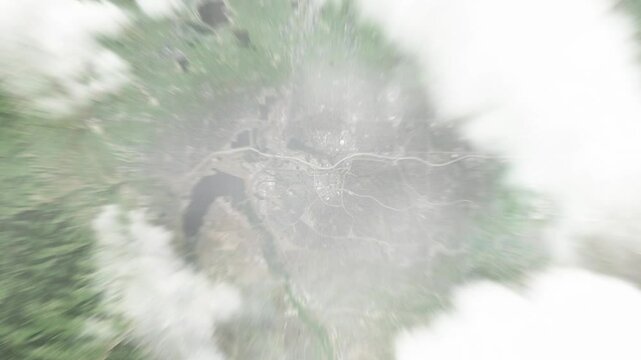 Earth zoom in from space to Highlands Ranch, Colorado, USA. Followed by zoom out through clouds and atmosphere into space. Satellite view. Travel intro. Images from NASA