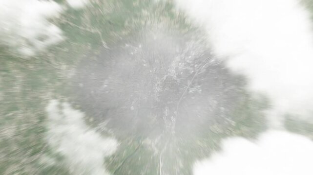 Earth zoom in from space to Roswell, Georgia, USA. Followed by zoom out through clouds and atmosphere into space. Satellite view. Travel intro. Images from NASA