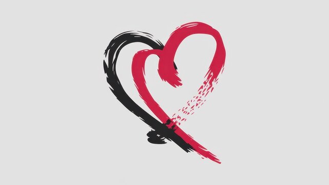 A vibrant and artistic representation of two overlapping hearts in red and black, symbolizing love and unity. Perfect for romantic themes.