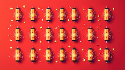 Colorful Firecrackers with Sparks on Red Background for Celebration