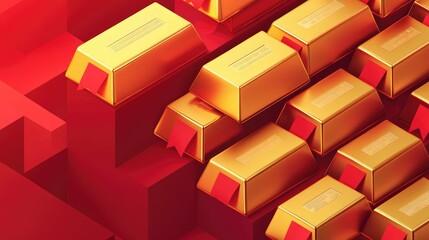 Vibrant Gold Bars Stacked on a Bold Red Background
