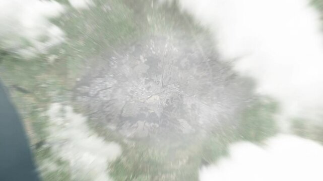 Earth zoom in from space to San Marcos, California, USA. Followed by zoom out through clouds and atmosphere into space. Satellite view. Travel intro. Images from NASA