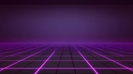 3D Render of a Grid Landscape with Purple Neon Lights Background Perfectly.