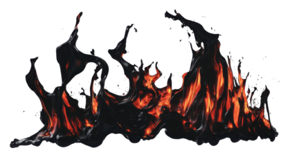 Black and red flames creating a fiery abstract design on transparent background. Transparent background