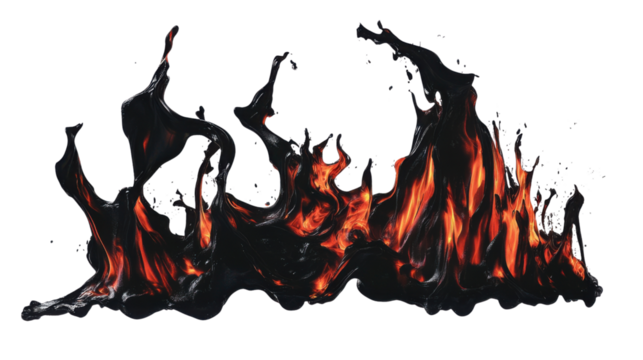Black and red flames creating a fiery abstract design on transparent background. Transparent background