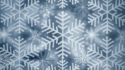 A mesmerizing pattern of delicate snowflakes against a soft blue background, evoking a serene winter atmosphere.