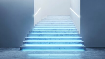 Futuristic Marble Staircase with Neon Blue Lighting