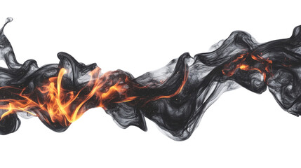 Fire burning inside dark smoke with transparent background. Transparent background