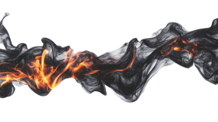 Fire burning inside dark smoke with transparent background. Transparent background