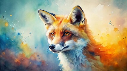 Obraz premium Watercolor Animal Art: Cute Fox with Blank Space for Branding - Stock Photo
