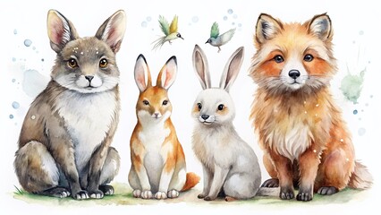 Obraz premium Watercolor Animal Clipart: Adorable Wildlife Illustrations for Branding - High-Resolution Images