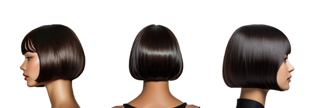 Sleek Dark Bob Haircuts with Transparent Background