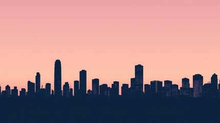 Urban Skyline Silhouette Against Gradient Pink and Blue Sky at Sunset