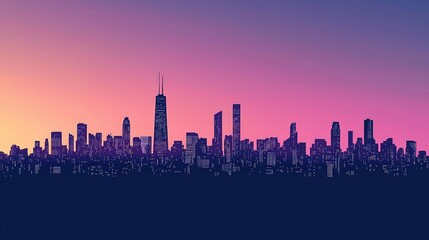 Stunning City Skyline Silhouette Against Colorful Sunset Sky