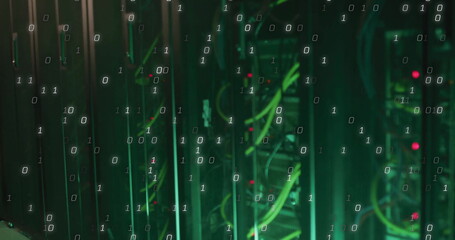 Image of data processing over server room
