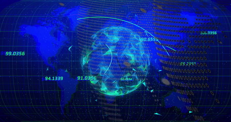 Image of digital data processing over globe