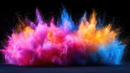 Colorful explosion of vibrant powder creating an artistic display against a dark background