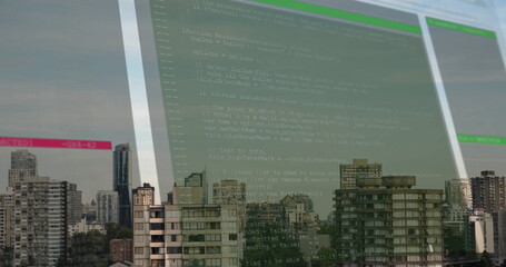 Image of data processing over cityscape