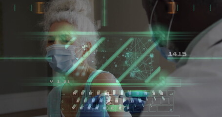 Image of data processing over diverse male doctor and female patient in hospital