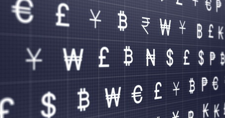 Image of currency symbols on black background