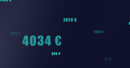 Image of financial data processing on black background