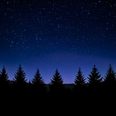 Fototapeta premium Dark Forest Silhouette Under a Starry Night Sky Creates a Serene and Magical Atmosphere