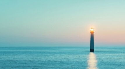 Fototapeta premium Serene Lighthouse Illuminating Tranquil Waters at Dusk
