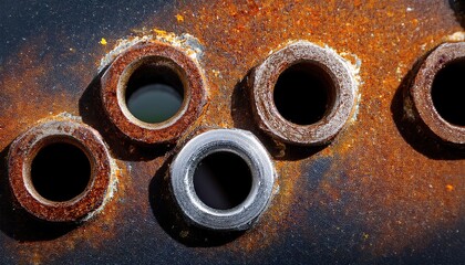 Rusty Metal Holes on Weathered Steel Plate