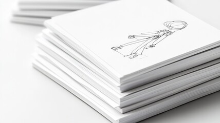 Stack of papers with engineering sketches on top sheet