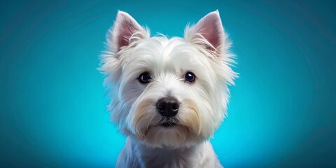 West Highland White Terrier Silhouette Portrait, Blue Background, Dog Photography