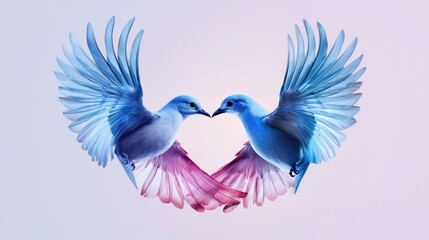 Two Colorful Birds Forming Heart Shape with Elegant Wings