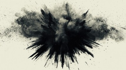 Dramatic Black Smoke Explosion with Fragments and Dust Highlights