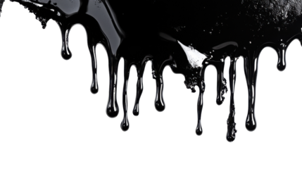 Black paint dripping on transparent background with copy space. Transparent background