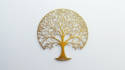 Ornate Golden Tree Design on White Background for Artistic Decor