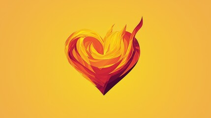 Vibrant Heart Illustration with Flames and Bright Yellow Background