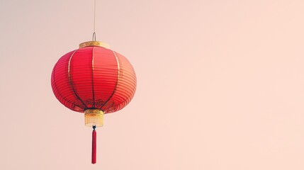 Obraz premium Traditional Red Lantern Hanging in the Soft Glow of Evening Sky