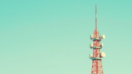 Obraz premium Red Communication Tower Against Clear Blue Sky in Soft Light