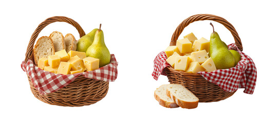 Fresh Cheese and Pears in a Rustic Basket