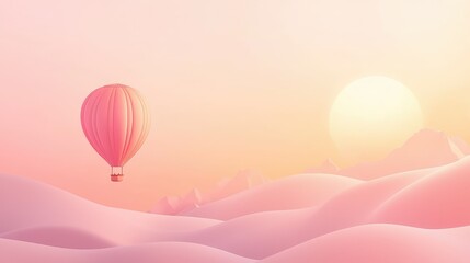 Obraz premium Soft Sunrise Over Pink Desert Landscape with Hot Air Balloon