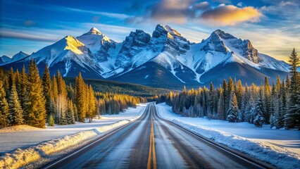 Winter Highway Scenic: Rocky Mountain Majesty, Deep Focus