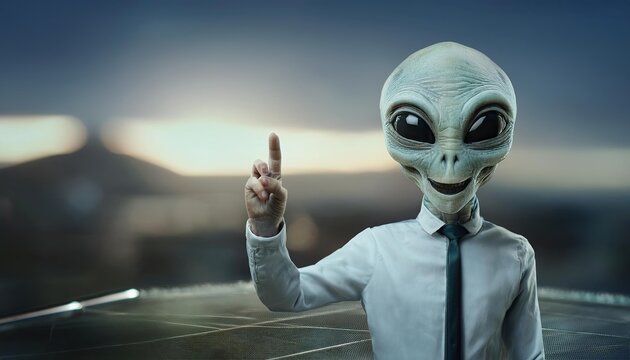 Smart Alien Businessman Promoting Sustainable Technology Innovations