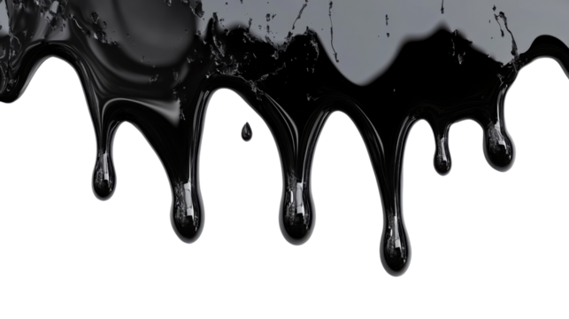 Glossy black liquid dripping on transparent background. Transparent background