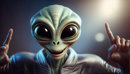 Alien Character with Big Eyes and Silver Jacket