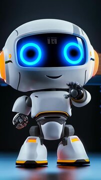 Vertical video Robot assistant 3D animation. Artificial intelligence smart robot technology. 