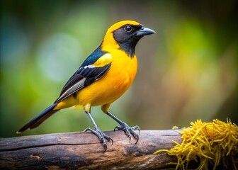 Obraz premium Yellow Black Bird Dark Branch Nature Wildlife Photography