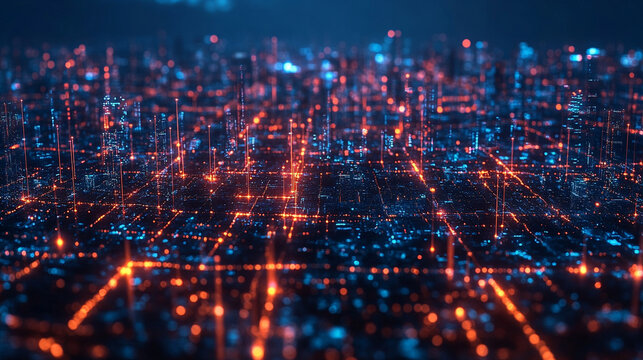 Satellite dish with glowing data streams representing global connectivity, minimalistic bright tone, modern design with blurred background and empty caption space on the side

