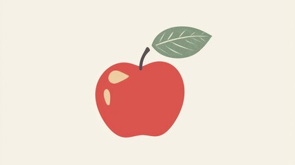 Fototapeta premium Vibrant Red Apple with Leaf on Soft Background Illustration