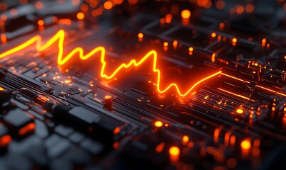 Fototapeta premium Glowing Circuit Board Pulse, Data Stream, Tech Background, Stock Photo